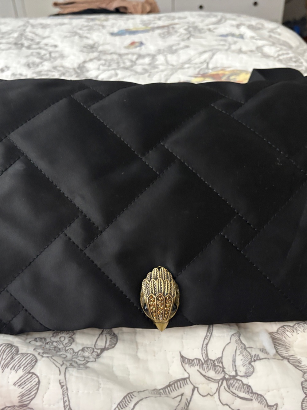 Kurt Geiger Black Quilted crossbody bag with Gold Kurt Geiger Decorative Accent